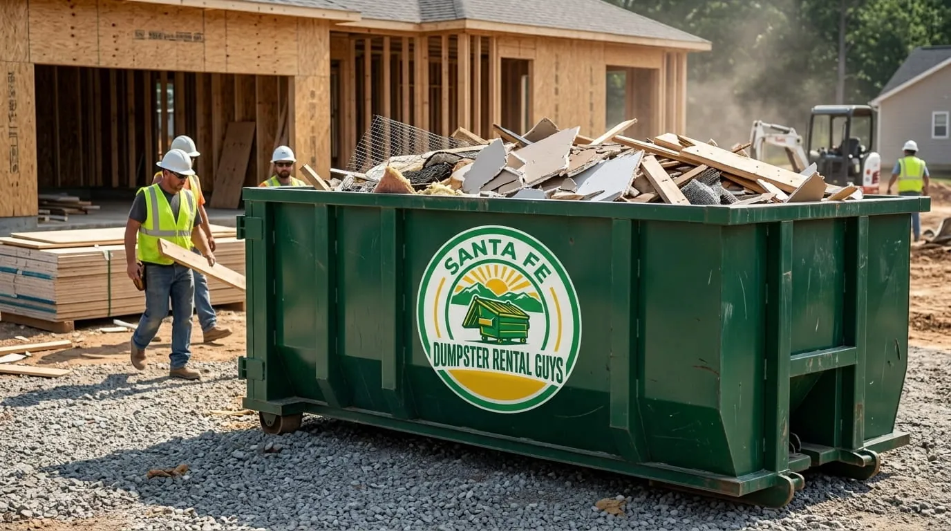 Santa Fe Dumpster Rental Guys fleet of roll-off dumpsters and trucks in Santa Fe, NM
