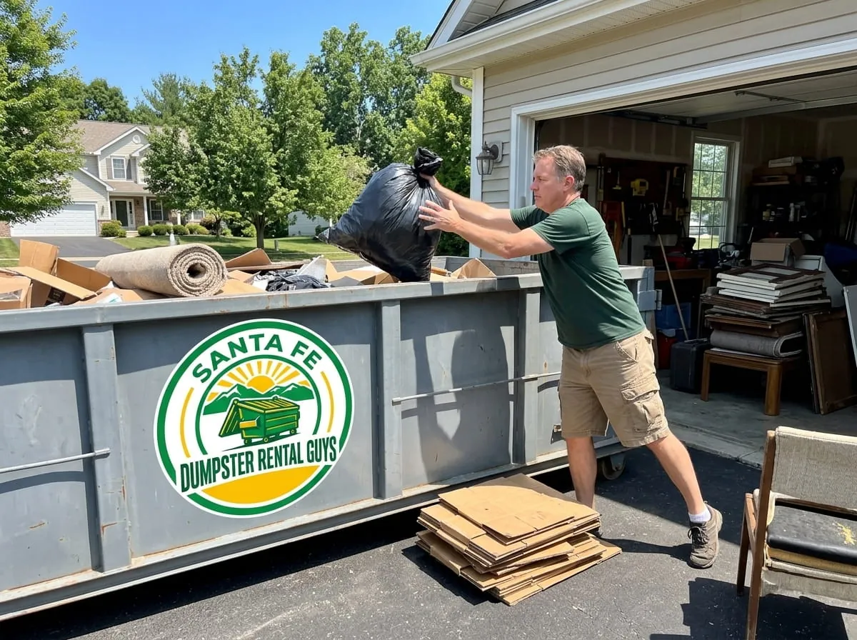 Dumpster rental in Cerrillos, NM Roll-off dumpster rental delivered to a Cerrillos, NM property by Santa Fe Dumpster Rental Guys